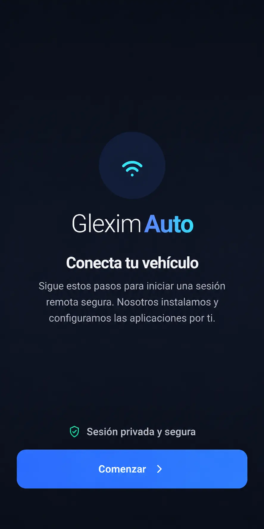 Pantalla de bienvenida de la aplicación GleximAuto.