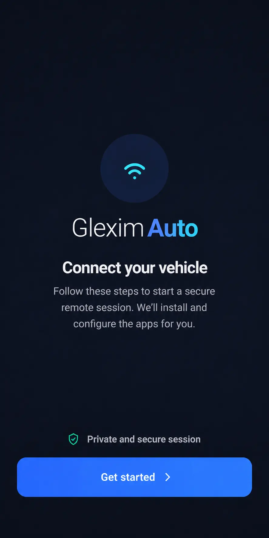 Welcome screen of the GleximAuto app.
