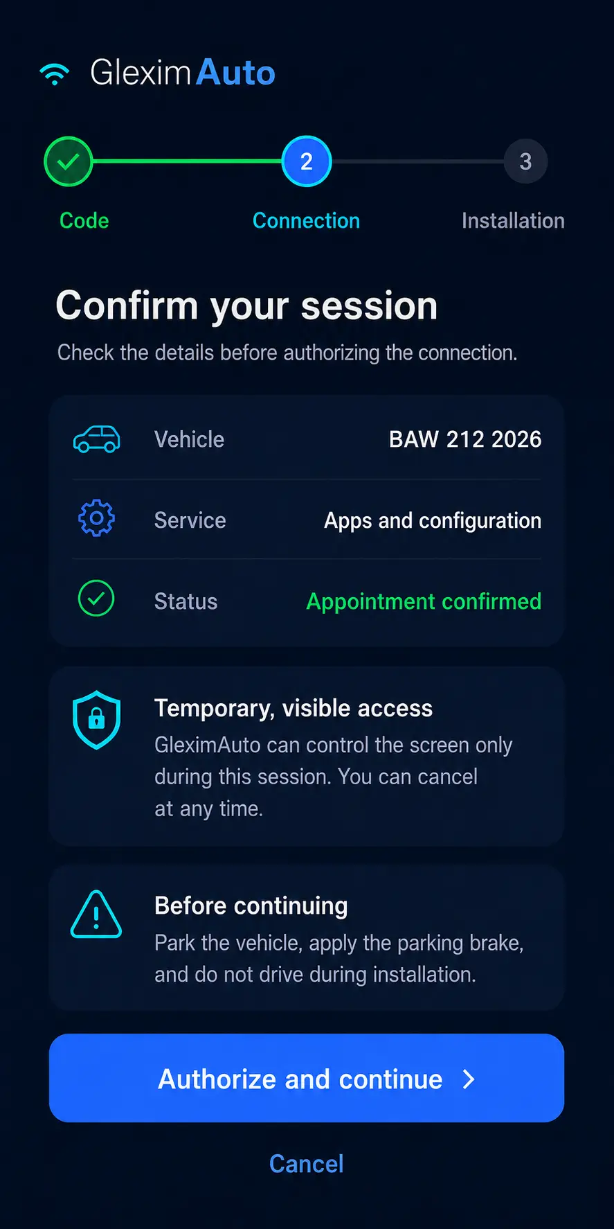 Confirmation of a session for a BAW 212 2026 and temporary authorisation.